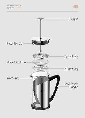 BPA Free 34oz French Press 4 Katmanlı Filtre 1000ML Paslanmaz Çelik