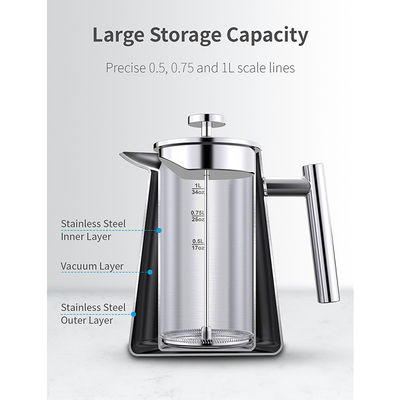 1000ml/34oz Vakumlu Kahve Makinesi Sıcak Tutma Çay Makinesi French Press LFGB