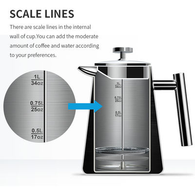 1000ML Otomatik Fransız Pres Kahve Makinesi Seyahat Paslanmaz Çelik Çift Duvar