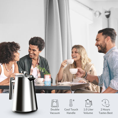 1000ML Otomatik Fransız Pres Kahve Makinesi Seyahat Paslanmaz Çelik Çift Duvar