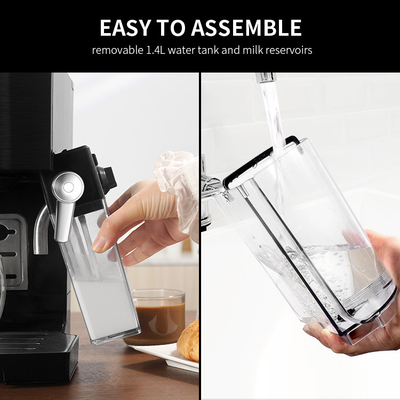 Süt Köpürtücülü Siyah Kahve Makinesi Çok Fonksiyonlu 500W Ev Espresso Makinesi